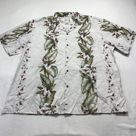 KY's Other - KY's Hawaiian Shirt Mens L USA Hawaiian Floral White Short Sleeve Button Front